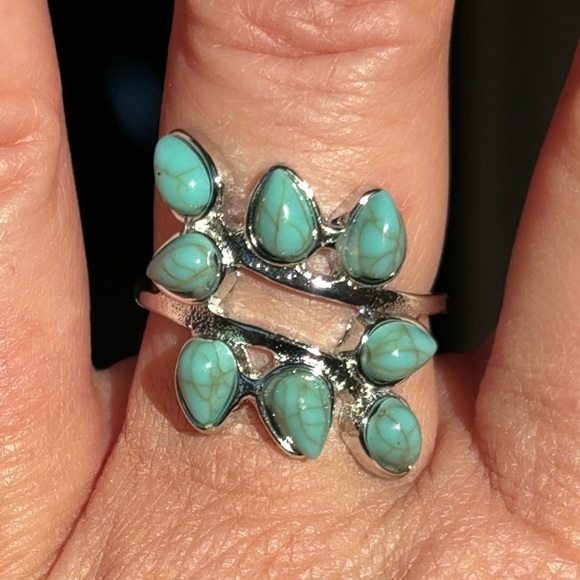 Jewelry - 💥2/$24 or 3/$30💥 unique boho style silver and turquoise fashion ring. NWT. Sz 9